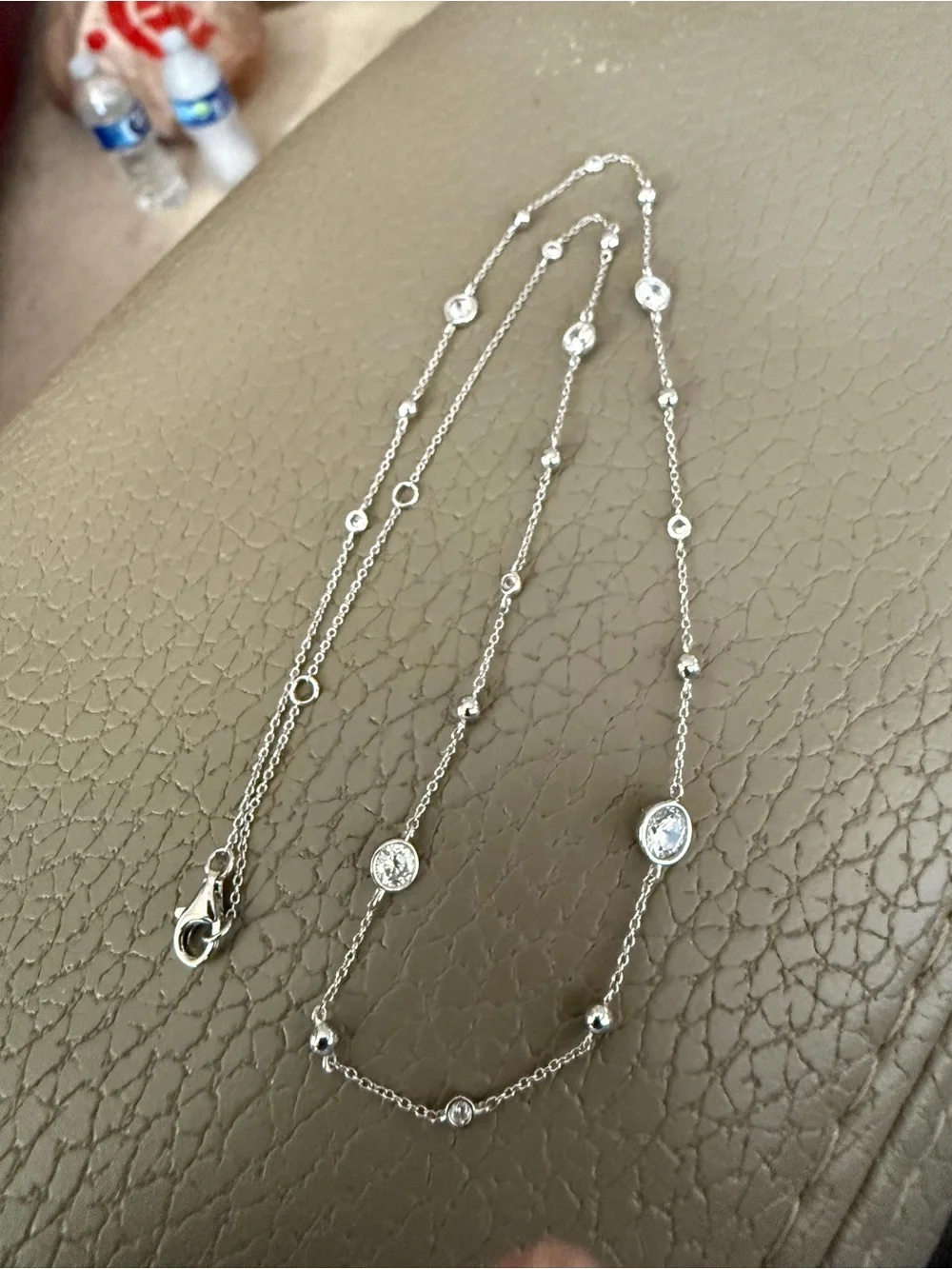 Sterling Silver Bezel Set 5 Station Chain Pendant PRETTY